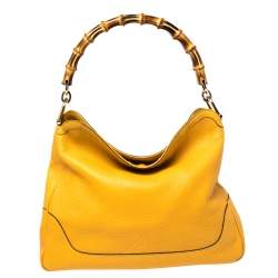 مملوكة مسبقًا Gucci Yellow Leather Diana Bamboo Handle Shoulder Bag