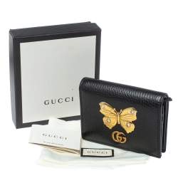 Pre Owned Gucci Black Leather GG Marmont Butterfly Bifold Wallet