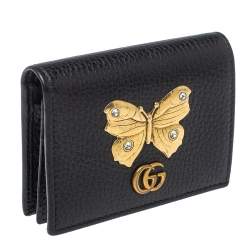 Pre Owned Gucci Black Leather GG Marmont Butterfly Bifold Wallet