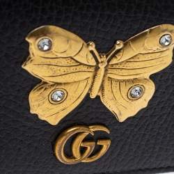 Pre Owned Gucci Black Leather GG Marmont Butterfly Bifold Wallet