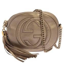 Pre Owned Gucci Metallic Leather Mini Soho Disco Chain Crossbody Bag