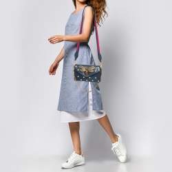 Pre Owned Gucci Blue Leather Broadway Pearly Bee Shoulder Bag