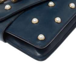 Pre Owned Gucci Blue Leather Broadway Pearly Bee Shoulder Bag