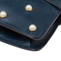 Pre Owned Gucci Blue Leather Broadway Pearly Bee Shoulder Bag