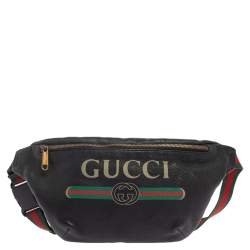 Gucci Black Pebbled Leather Small Logo Web Belt Bag Crossbody