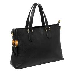 Pre Owned حقيبة يد غوتشي شراشيب بامبو جلد حُبيبي سوداء