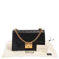 Pre Owned Gucci Black Guccissima Leather Medium Padlock Shoulder Bag