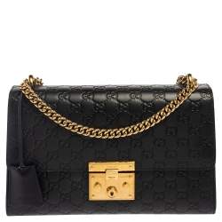 Pre Owned Gucci Black Guccissima Leather Medium Padlock Shoulder Bag
