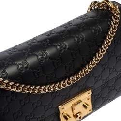 Pre Owned Gucci Black Guccissima Leather Medium Padlock Shoulder Bag