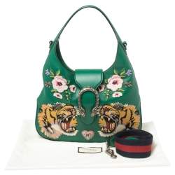 Pre Owned حقيبة هوبو غوتشى دينسيوس كبيرة رأس نمر مطرزة جلد خضراء 