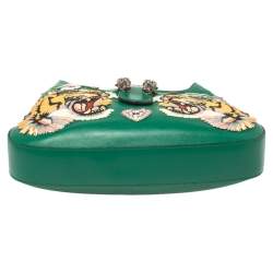 Pre Owned حقيبة هوبو غوتشى دينسيوس كبيرة رأس نمر مطرزة جلد خضراء 