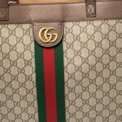 Pre Owned Gucci Ebony/Beige GG Supreme Canvas and Leather Medium Ophidia Soft Tote