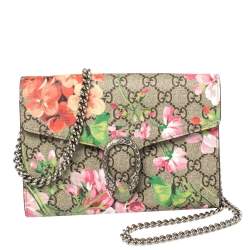 Auth GUCCI GG Blooms Clutch Bag Beige Red PVC Leather Suede w/ Box