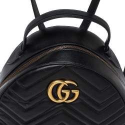 Pre Owned Gucci Black Matelasse Leather GG Marmont Backpack