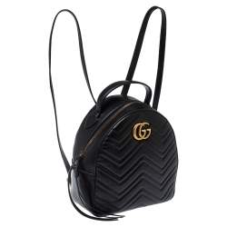 Pre Owned Gucci Black Matelasse Leather GG Marmont Backpack