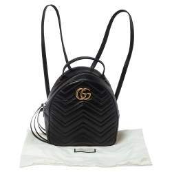 Pre Owned Gucci Black Matelasse Leather GG Marmont Backpack