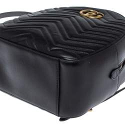 Pre Owned Gucci Black Matelasse Leather GG Marmont Backpack