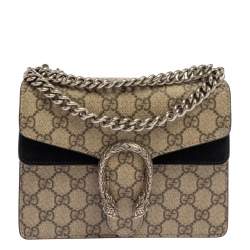 Pre Owned حقيبة كتف غوتشى دينسيوس مينى سويدى وكانفاس مقوى سوبريم جى جى بيج / سوداء