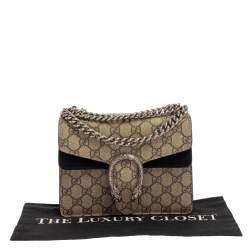 Pre Owned حقيبة كتف غوتشى دينسيوس مينى سويدى وكانفاس مقوى سوبريم جى جى بيج / سوداء