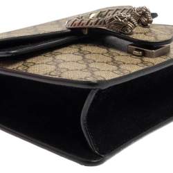 Pre Owned حقيبة كتف غوتشى دينسيوس مينى سويدى وكانفاس مقوى سوبريم جى جى بيج / سوداء