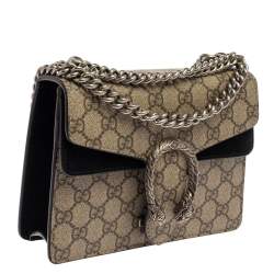 Pre Owned حقيبة كتف غوتشى دينسيوس مينى سويدى وكانفاس مقوى سوبريم جى جى بيج / سوداء