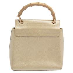 Pre Owned Gucci Ivory Leather Vintage Bamboo Top Handle Bag