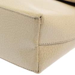 Pre Owned Gucci Ivory Leather Vintage Bamboo Top Handle Bag