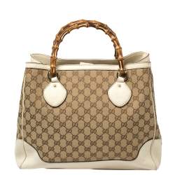 Pre Owned Gucci  Beige/Cream GG Canvas and Leather Diana Bamboo Tote