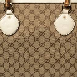 Pre Owned Gucci  Beige/Cream GG Canvas and Leather Diana Bamboo Tote