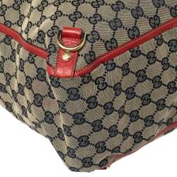 Pre Owned Gucci Beige/Red GG Canvas And Leather Large Abbey Tote