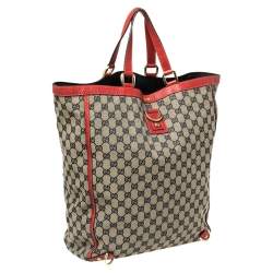 Pre Owned Gucci Beige/Red GG Canvas And Leather Large Abbey Tote