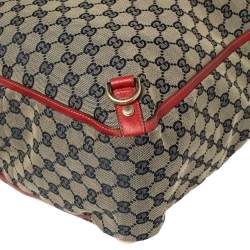 Pre Owned Gucci Beige/Red GG Canvas And Leather Large Abbey Tote