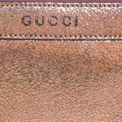 Pre Owned Gucci Rose Gold Iridescent Cracked Leather Wristlet Pouch
