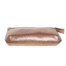 Pre Owned Gucci Rose Gold Iridescent Cracked Leather Wristlet Pouch