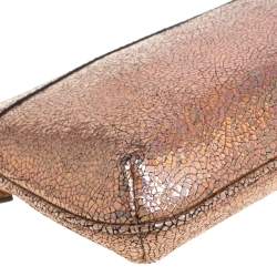 Pre Owned Gucci Rose Gold Iridescent Cracked Leather Wristlet Pouch