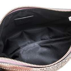 Pre Owned Gucci Rose Gold Iridescent Cracked Leather Wristlet Pouch
