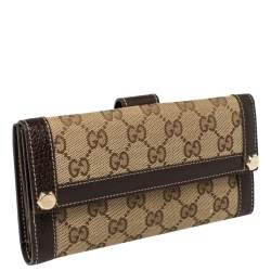 Pre Owned Gucci Beige/Brown GG Canvas and Leather Continental Wallet