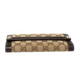 Pre Owned Gucci Beige/Brown GG Canvas and Leather Continental Wallet