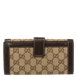 Pre Owned Gucci Beige/Brown GG Canvas and Leather Continental Wallet