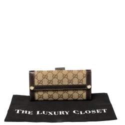 Pre Owned Gucci Beige/Brown GG Canvas and Leather Continental Wallet