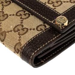 Pre Owned Gucci Beige/Brown GG Canvas and Leather Continental Wallet