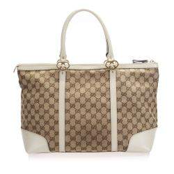 Pre Owned Gucci White GG Canvas Leather Lovely Tote Bag