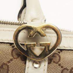 Pre Owned Gucci White GG Canvas Leather Lovely Tote Bag