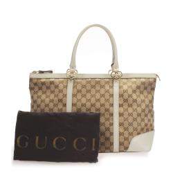 Pre Owned Gucci White GG Canvas Leather Lovely Tote Bag