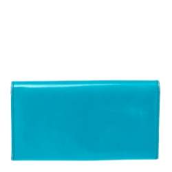  Gucci Light Blue Patent Leather Interlocking G Crystal Continental Wallet