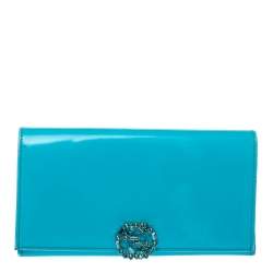  Gucci Light Blue Patent Leather Interlocking G Crystal Continental Wallet