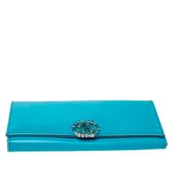  Gucci Light Blue Patent Leather Interlocking G Crystal Continental Wallet