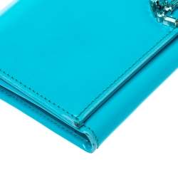  Gucci Light Blue Patent Leather Interlocking G Crystal Continental Wallet