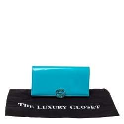  Gucci Light Blue Patent Leather Interlocking G Crystal Continental Wallet