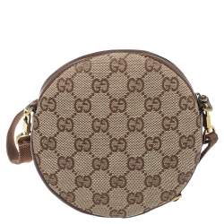 Gucci Beige/Brown GG Canvas and Leather Vintage Round Crossbody Bag